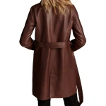 Womens Premium Real Lambskin Brown Leather Long Trench Coat