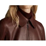 Womens Premium Real Lambskin Brown Leather Long Trench Coat
