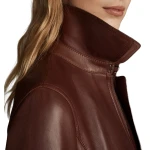 Womens Premium Real Lambskin Brown Leather Long Trench Coat