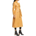 Womens  Real Lambskin Tan Long Leather Trench Coat