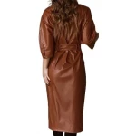 Womens Sensational Outfit Genuine Sheepskin Brown Long Leather Trench Coat