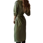 Womens Sensational Outfit Genuine Sheepskin Olive Green Long Leather Trench Coat