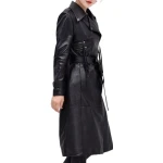 Womens Sophisticated Real Lambskin Black Long Leather Trench Coat