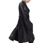 Womens Sophisticated Real Lambskin Black Long Leather Trench Coat
