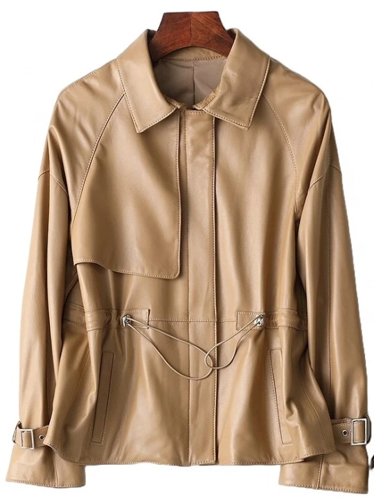 Womens Stunning Genuine Sheepskin Beige Leather Coat Jacket