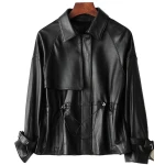 Womens Stunning Genuine Sheepskin Black Leather Coat Jacket
