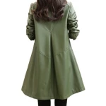 Womens Trendy Real Lambskin Olive Green Long Leather Trench Coat