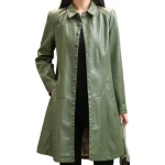 Womens Trendy Real Lambskin Olive Green Long Leather Trench Coat