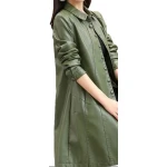Womens Trendy Real Lambskin Olive Green Long Leather Trench Coat