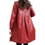 Womens Trendy Real Lambskin Red Long Leather Trench Coat