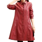Womens Trendy Real Lambskin Red Long Leather Trench Coat