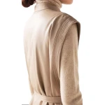Womens Trendy Sleeveless Genuine Sheepskin Beige Long Leather Trench Coat