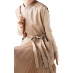 Womens Trendy Sleeveless Genuine Sheepskin Beige Long Leather Trench Coat