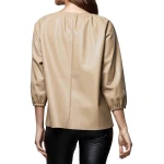 Beige Leather Puff Sleeve Top