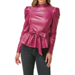Burgundy Belted Peplum Leather Top