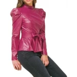 Burgundy Belted Peplum Leather Top