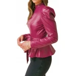 Burgundy Belted Peplum Leather Top