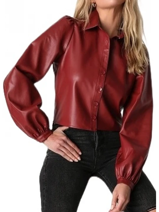 Burgundy Leather Button Up Top