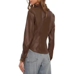 Collared Button Up Brown Leather Top