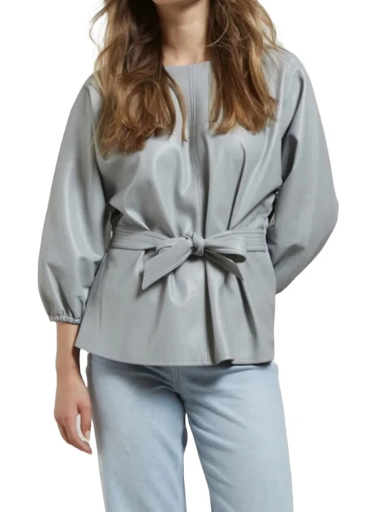 Grey Belted Leather Top