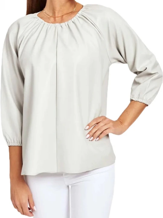 Off White Leather Puff Sleeve Top