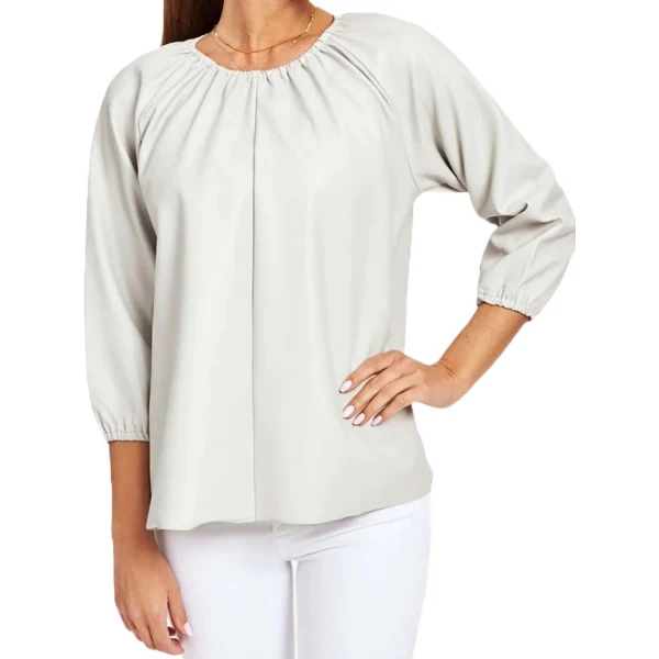 Grey Leather Puff Sleeve Top