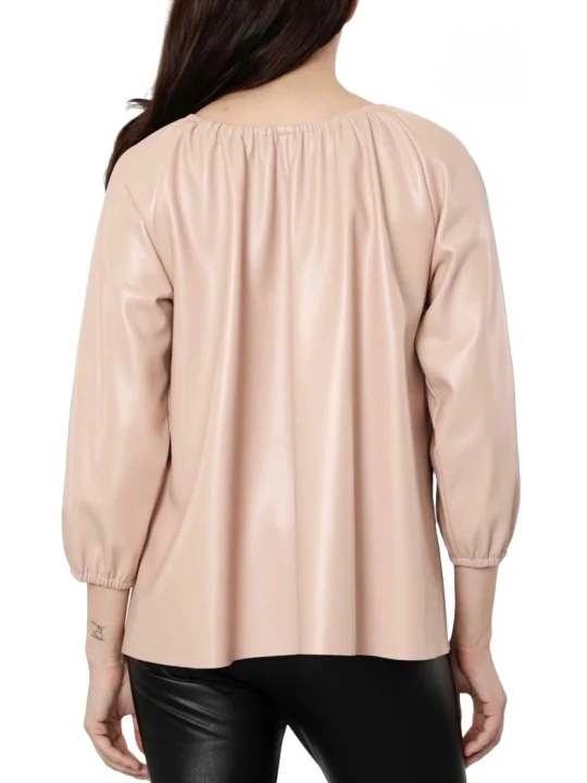 Light Pink Leather Puff Sleeve Top