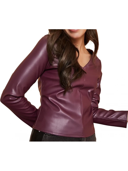Long Sleeves Burgundy Leather Top