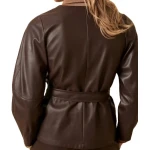 Notch V-Neckline Brown Leather Top