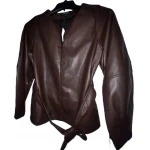Notch V-Neckline Brown Leather Top
