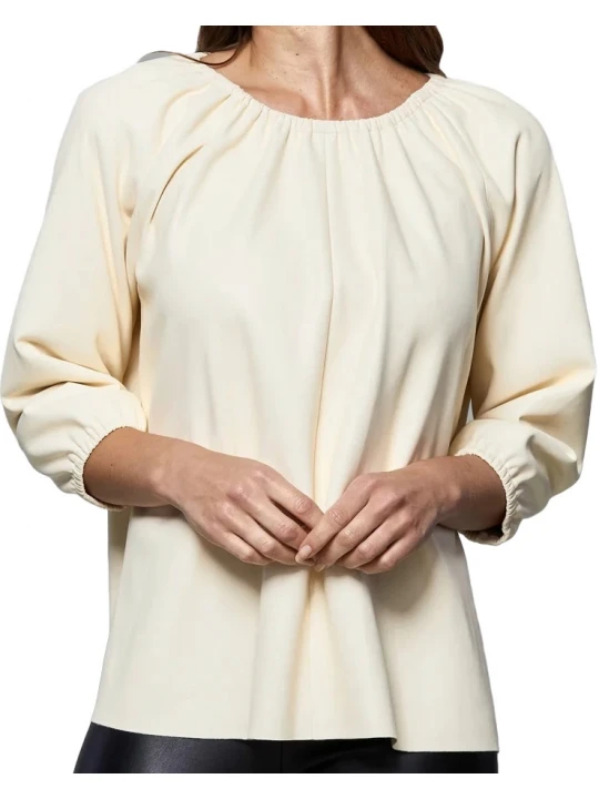 Off White Leather Puff Sleeve Top