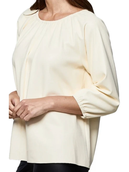 Off White Leather Puff Sleeve Top