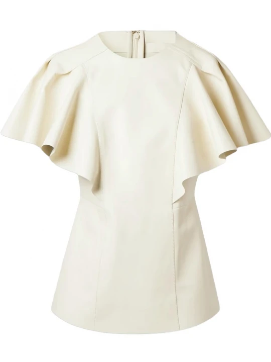 Off White Ruffled Leather Top