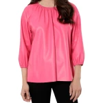 Pink Leather Puff Sleeve Top