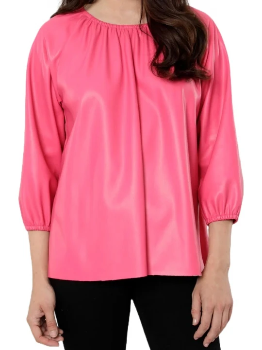 Pink Leather Puff Sleeve Top