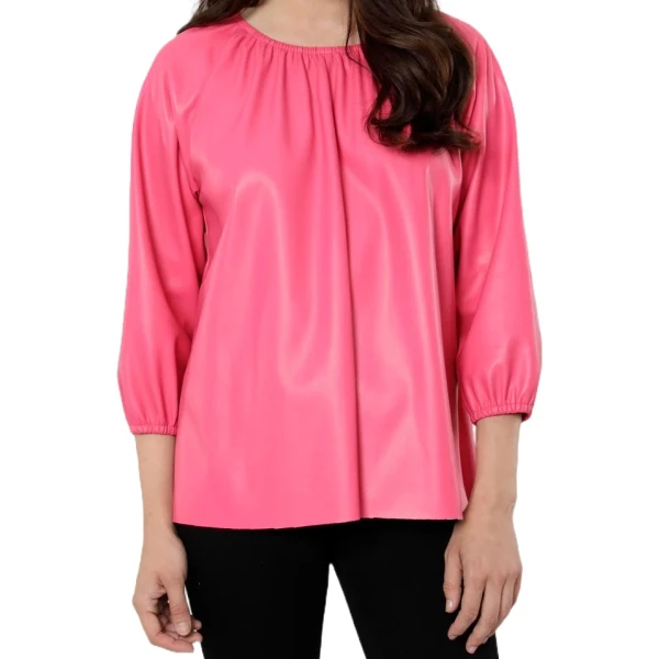Pink Leather Puff Sleeve Top