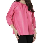 Pink Leather Puff Sleeve Top
