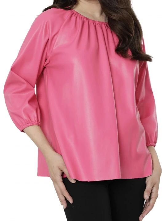 Pink Leather Puff Sleeve Top