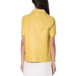 Short Sleeve Button Down Yellow Leather Top