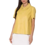 Short Sleeve Button Down Yellow Leather Top