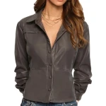 Snap Front Closure Dark Brown Leather Top