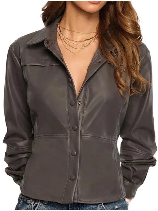 Snap Front Closure Dark Brown Leather Top