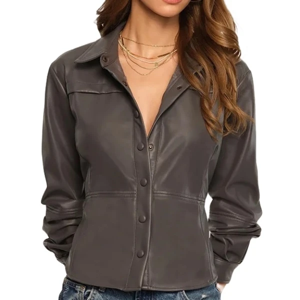 Snap Front Closure Dark Brown Leather Top