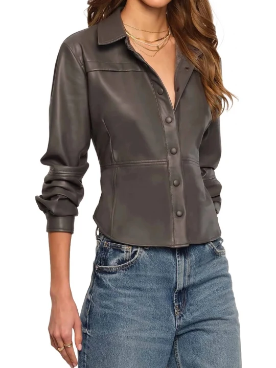 Snap Front Closure Dark Brown Leather Top