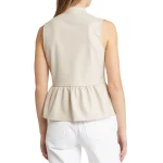 Split Neck Off Cream Leather Top