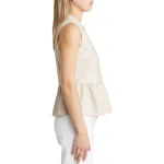 Split Neck Off Cream Leather Top
