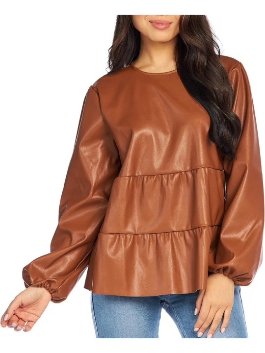 Tiered Ruffle Brown Leather Top