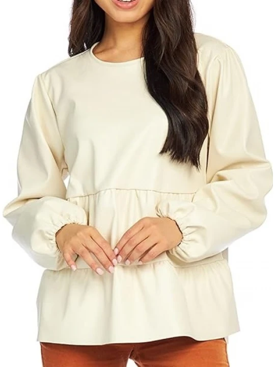 Tiered Ruffle White Leather Top