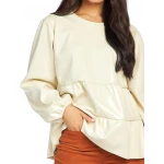 Tiered Ruffle White Leather Top