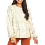 Tiered Ruffle White Leather Top